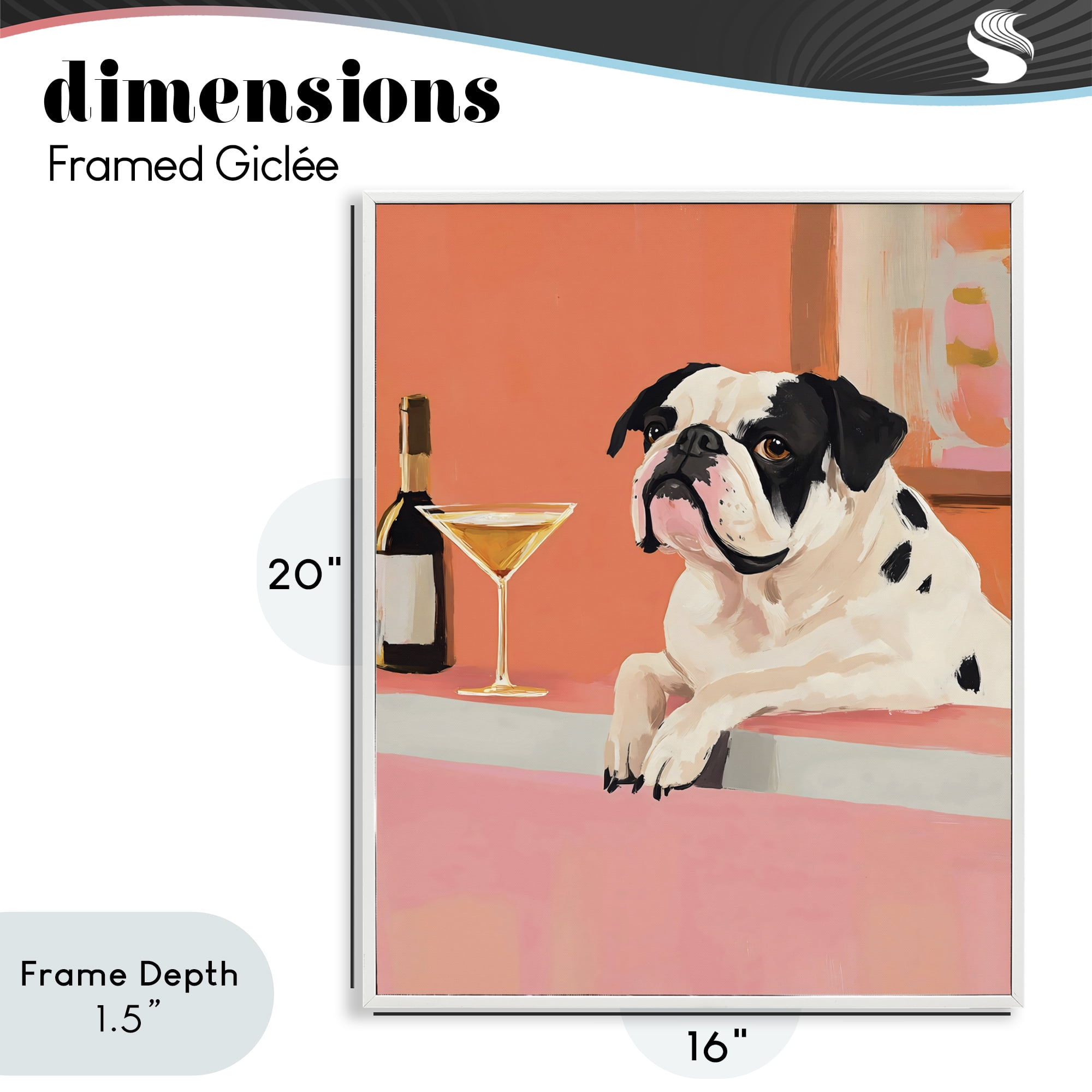 Stupell Industries Bulldog at Martini Lounge White Framed Giclee Art, design by The Prints Vibe