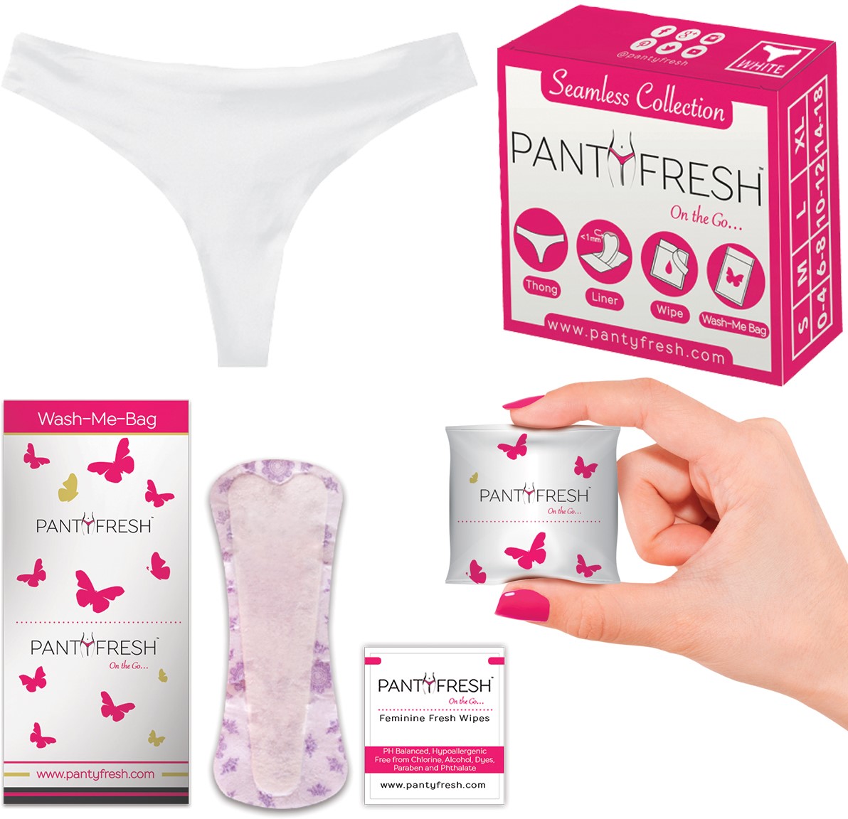 PANTY FRESH Panties ToGo Pocket Size Seamless Underwear Thong + Wipe