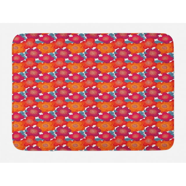 Flowers Bath Mat, Poppy Blooms Beauty Rural Flourishing Essence Petal Bouquets Arrangement, Plush Bathroom Decor Mat with Non Slip Backing, 29.5" X 17.5", Slate Blue Magenta, by Ambesonne
