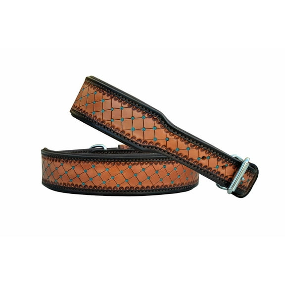 Affilare Leather Dog Collar Western Style Heavy Duty Hand Tooled Adjustable Padded Soft for Puppies and Big Dogs 10AB130-L