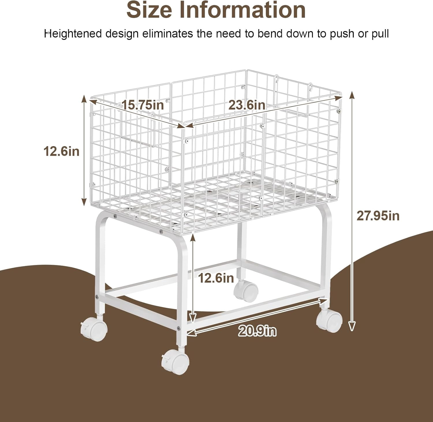 Wire Laundry Hamper Cart,Rolling Laundry Carts with Pull Handle,Black Tall Laundry Basket,Commercial Wire Laundry Hamper Cart-23.6 * 15.75 * 28 inches