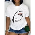 thumbnail image 2 of 1pc Women'S Polyester Casual T-Shirt with Elegant Portrait Print, Crew Neck, Short Sleeve, Knit Fabric Top for All Seasons, 2 of 7
