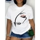 thumbnail image 2 of Camiseta para mujer verano cuello redondo1pc Women'S Polyester Casual T-Shirt with Elegant Portrait Print, Crew Neck, Short Sleeve, Knit Fabric Top for All SeasonsFather's Day, Mother's Day, New Yea, 2 of 8