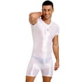 thumbnail image 4 of CHICTRY Mens One Piece Swimsuit Short Sleeve Zipper Jumpsuit Glossy Stretchy Bodybuilding Swimming Suit White M, 4 of 6
