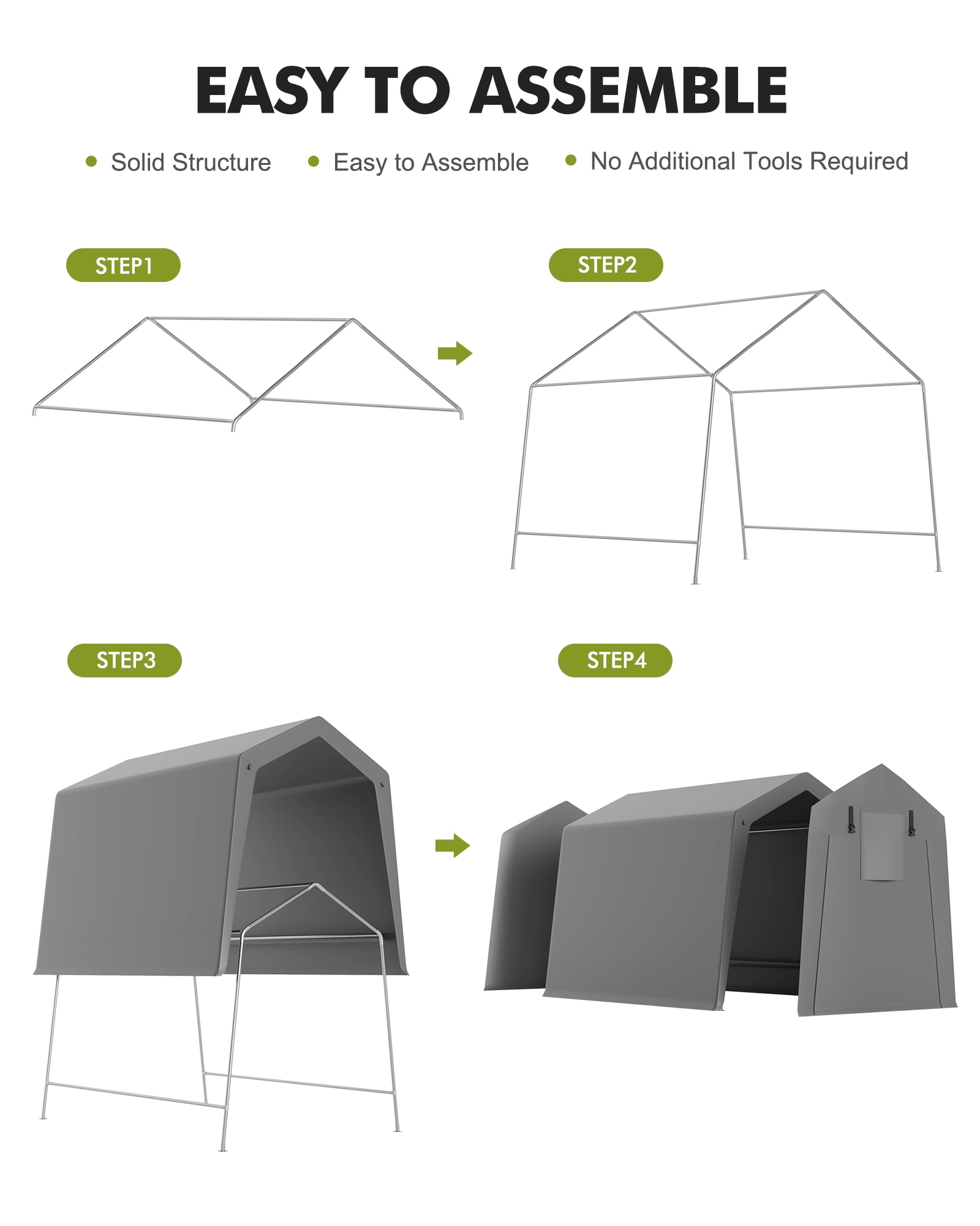 2025 New Carport Storage Shed, Portable Garage with Roll-Up Zipper Door, Heavy Duty Waterproof Tarp, Storage for Motorcycle, Bike, Firewood, Garden Tools