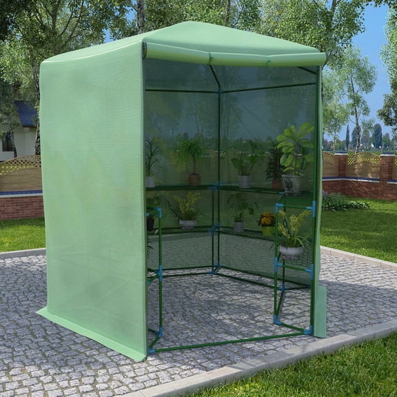 vidaXL Greenhouse Green PE mesh fabric, powder-coated steel 89.4 x 87.8 in