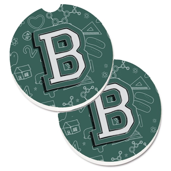Carolines Treasures CJ2010-BCARC Letter B Back to School Initial Set of 2 Cup Holder Car Coasters Large multicolor