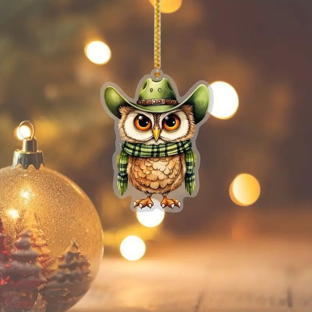 Xihbxyly Colgante de Búho Plano, Bonito Adorno Acrílico para Coche, Vibrante Accesorio para Árbol de Navidad, Le Da Vida Al Coche y La Oficina, Ideal para Regalo Navideño, Tamaño 7,7 X 6,7 Cm, Paquet