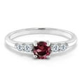 thumbnail image 2 of Gem Stone King 925 Sterling Silver Red Rhodolite Garnet and White Lab Grown Diamond Engagement Ring for Women (0.75 Cttw, Round 5MM, Gemstone January Birthstone, Size 7), 2 of 5