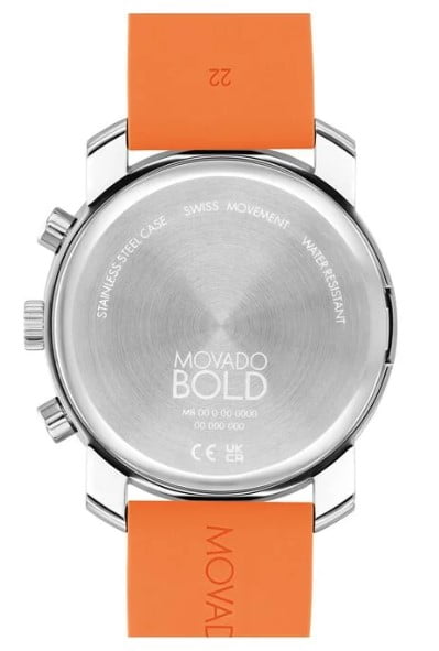 MOVADO BOLD 3601260 SILVER CHRONOGRAPH DIAL ORANGE SILICONE  display picture 1