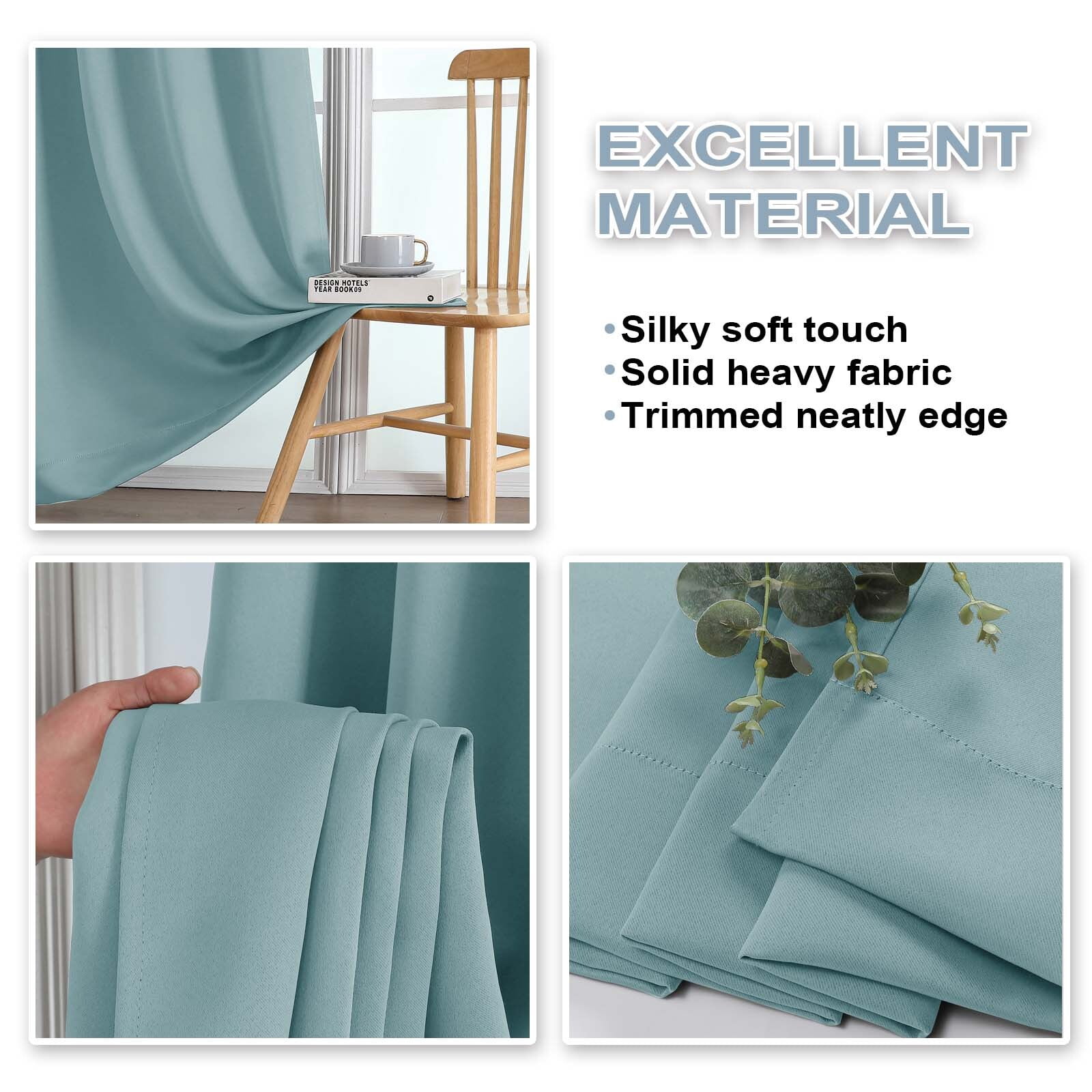 OVZME 2 Panels Set Aqua Blue Blackout Curtains for Living Room 84 Inch Length, Solid Thermal Insulated Privacy Bedroom Window Treatment Curtains Blackout Drapes, W40 x L84 Inch, Aqua