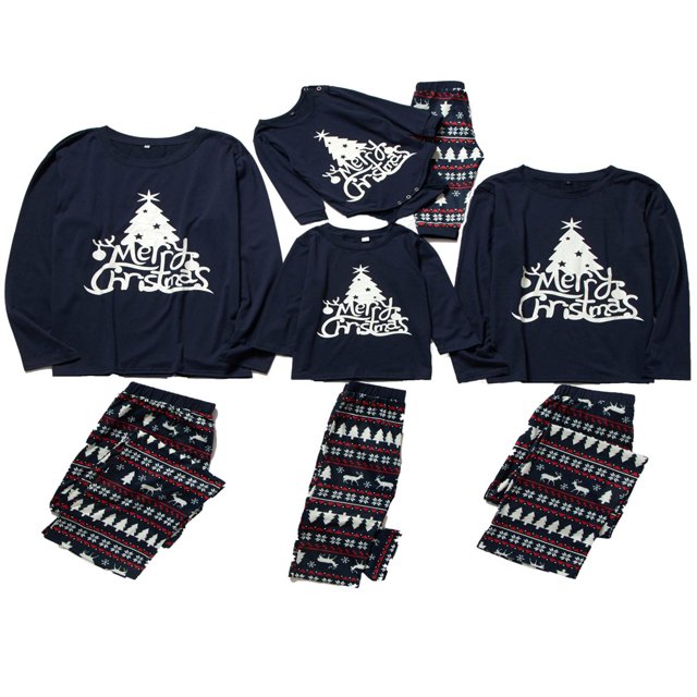 POINTERTECK Christmas Family Matching Pajama Sets Christmas Tree Tops Print Pants 2PCS Xmas Outfits