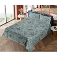 thumbnail image 4 of Ambesonne Oriental Floral Fitted & Flat Sheet with Sham 3 Pcs Set, Boho Bloom Paisley, Twin, Cadet Blue Dark Cocoa, 4 of 5