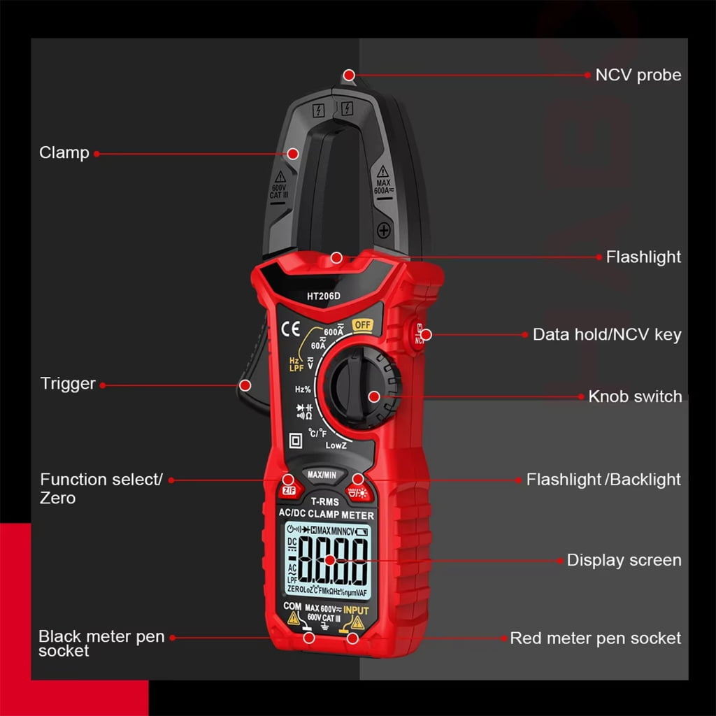 MOMOJIA 1 Set HT206D Multipurpose Clamp Multimeter for Accurate Electrical Measurements