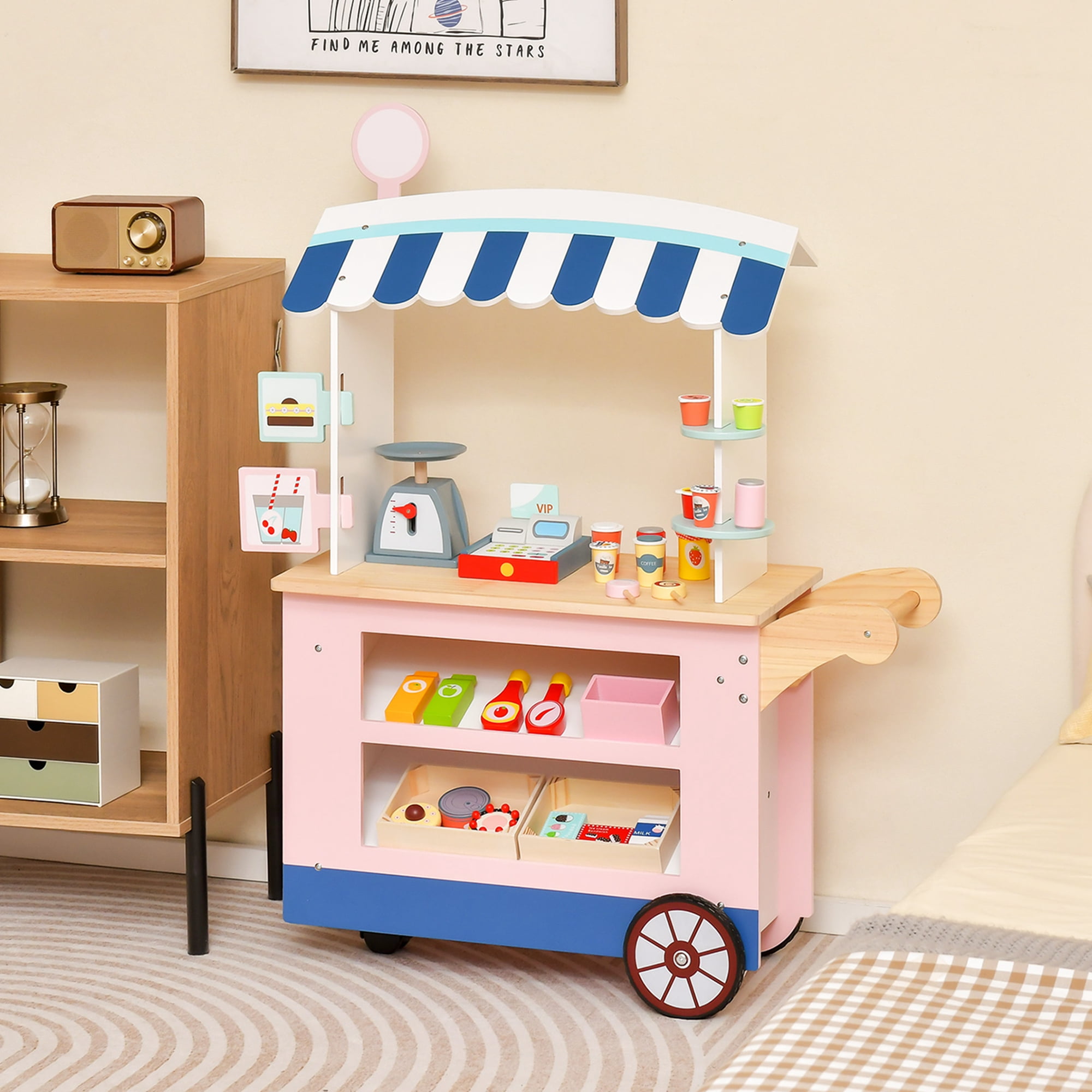 Costway jouet de supermarché pour enfant, ensemble de jouet d'achat avec  caisse et chariot, jeu de rôle de marchande commerçant en bois, jeu  d'imitation de marché avec caddie et accessoires inclus 