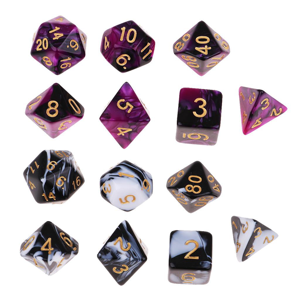 7X Polyhedral Dice Die D20 D12 D10 D8 D6 D4 for DND RPG MTG Purple Black 
