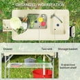 thumbnail image 5 of Outsunny Folding Fish Cleaning Table with Sinks, Outdoor Fillet Table with Faucet, Drainage Hose, Sprayer, Shelf, Drawer and Storage Basket, Tan, 5 of 9