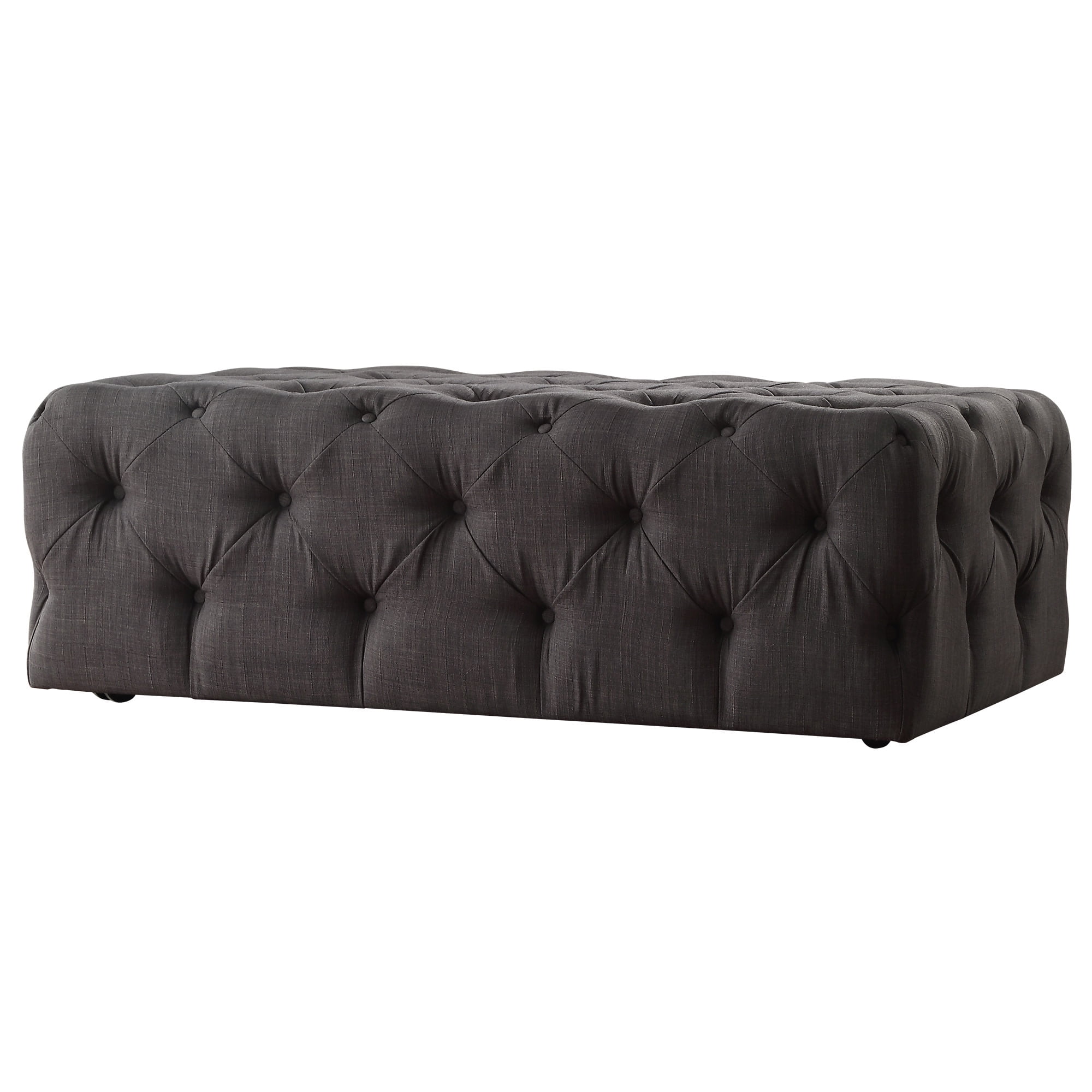 Weston Home Bowman Rectangular Tufted Ottoman with Casters, Dark Grey Linen