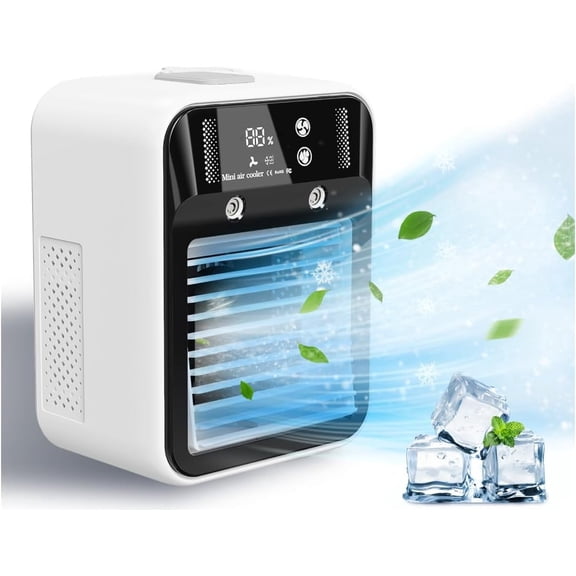 Portable Air Conditioner, LAIJAUR Rechargeable Mini Air Conditioner Evaporative Air Cooler With 2 Speeds, Unit 2 Cool Air Spray, Digital Display Car AC Fan, Portable AC for Car Bedroom Office Camping