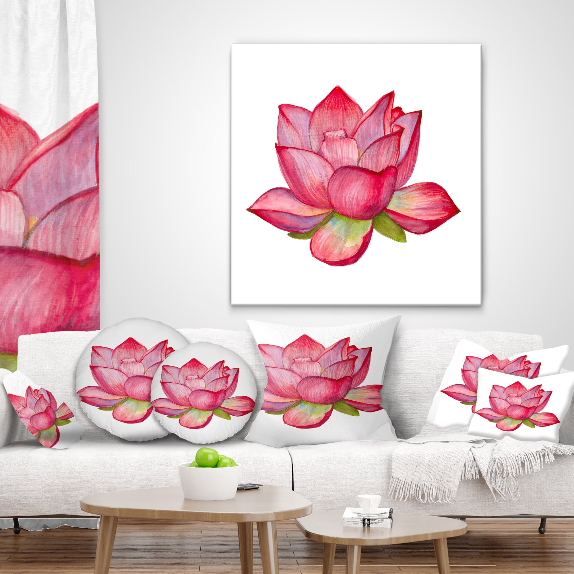 Designart Pink Lotus Watercolor Illustration - Flower Throw Pillow - 18x18