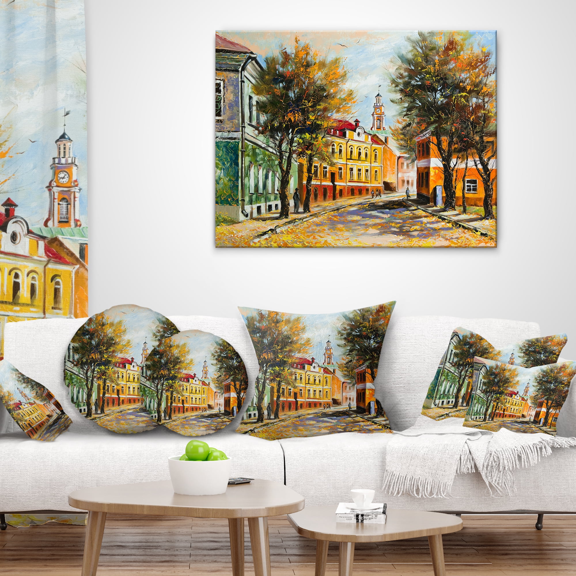 Designart Ancient Vitebsk in Autumn - Landscape Printed Throw Pillow - 16x16