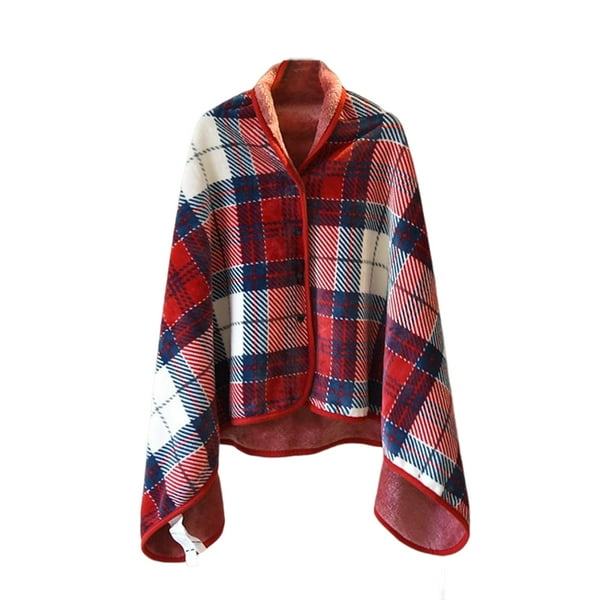 Naiovety Mantas portátiles de terciopelo de doble cara, patrón de rejilla con capucha, chal cálido, manta con botón, alfombra para dormir, hogar y Suministros térmicos Rejilla azul roja Naiovety HA071574-06