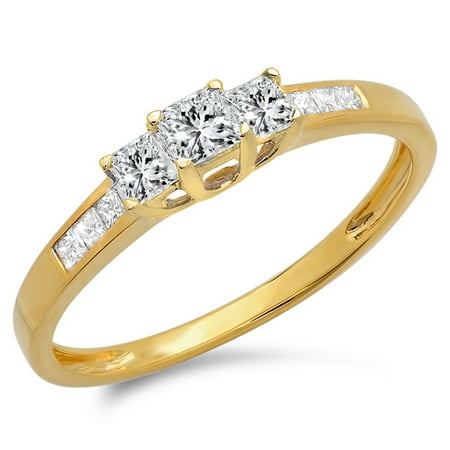 Dazzlingrock Collection 0.50 Carat (ctw) 10K Princess Cut Diamond Ladies 3 Stone Engagement Ring 1/2 CT, Yellow Gold, Size 5