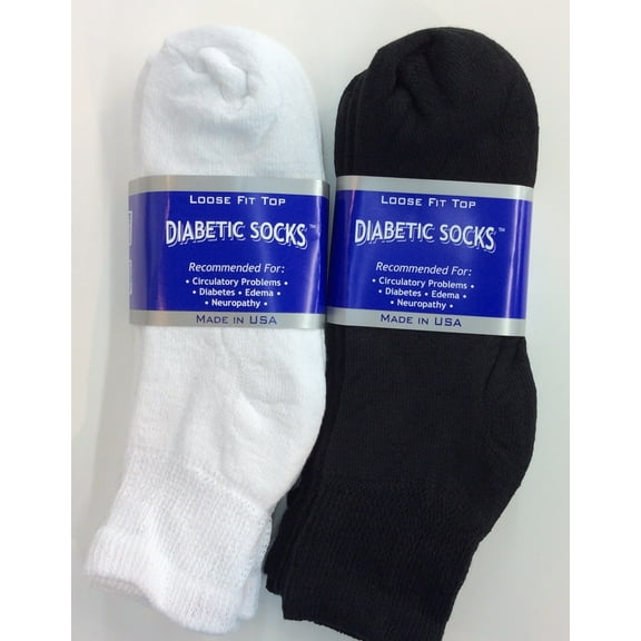 Creswell 6 Pairs of Mens Black and White Diabetic Ankle Socks 10-13 Size