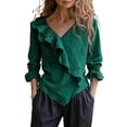 thumbnail image 2 of adaychics Ruffle Blouse for Women V Neck Asymmetrical Long Sleeve Shirts Solid Vintage Blouses Tops for Work, 2 of 7