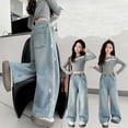thumbnail image 3 of XEGLSBU Jeans for Girls Girls Denim Pants Straight Leg Loose Fit with Side Seam Rhinestone Embellishment for Daliy Wear Light Blue Size 15-16 Years, 3 of 6