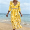 thumbnail image 6 of Ayolanni Fall Dresses for Women Floral V-Neck 3/4 Sleeve A-Line Maxi Dress Vacation Casual Cotton Flowy Long Dress Yellow XXL, 6 of 6
