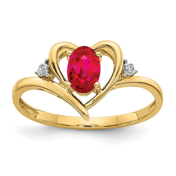14K Yellow Gold Ring Band with Stones (07) July Ruby Oval Red Diamond Round
