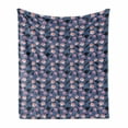 thumbnail image 1 of Exotic Soft Flannel Fleece Throw Blanket, Hibiscus Monstera Leaves Palms Island Foliage on Polka Dots, Cozy Plush for Indoor and Outdoor Use, 50" x 60", Pale Pink Slate Blue, by Ambesonne, 1 of 6
