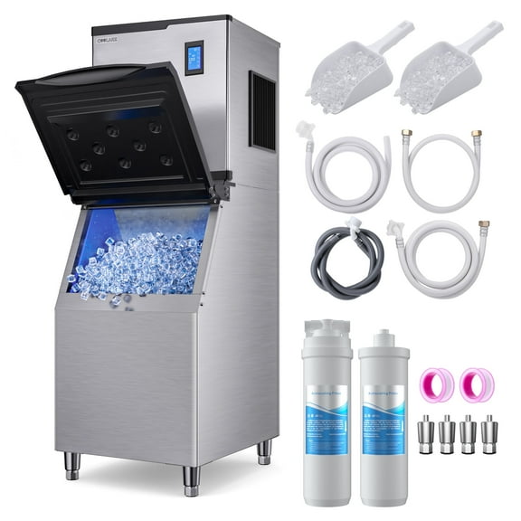 Coolake 22 inch 550lbs/24h Commercial Air Cooled Ice Maker Machine with 360lbs, Cube Ice, Doe/ETL