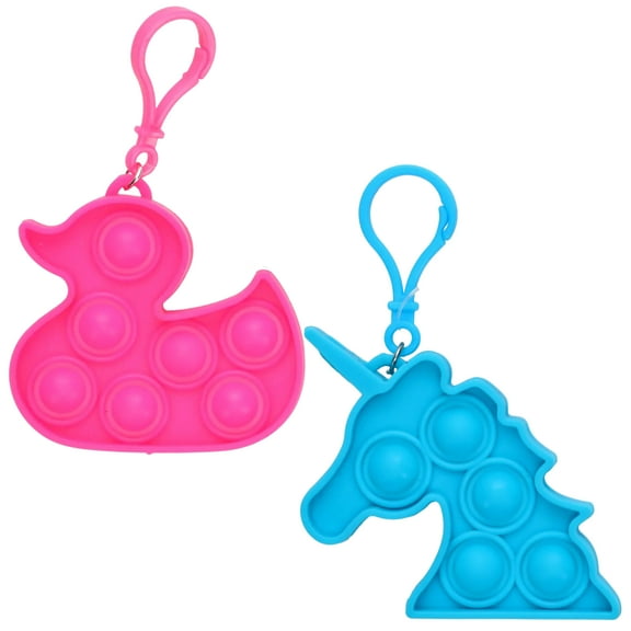 Pop Bubble Snap Fidget Plastic Toy Keychain Unicorn People Duck Shaped Sensory Stress Relief Keychains for Kids Adults Basket Stuffer Fillers Party Favor Hand Toys Gift Set, Pack of 2 (Color may vary)