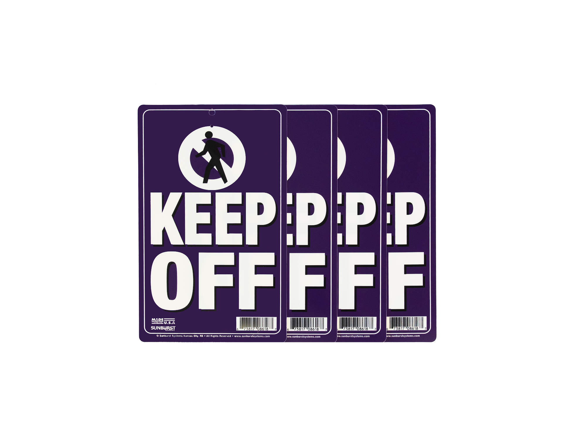 Sunburst Systems Keep Off Sign with Pre-Drilled Holes Plastic 6" W x 10" H White and Purple