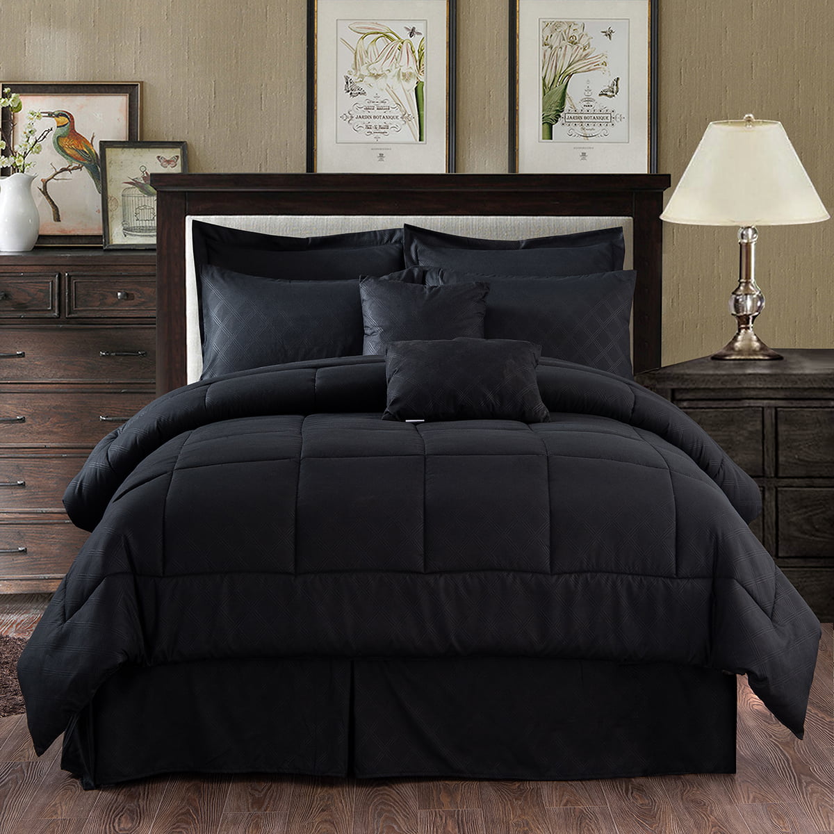 VCNY 8 Piece Ogee Soft Washed Comforter Set Dec Pillow Bonus Sheet Set Black