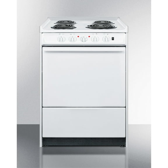 24" wide slide-in style electric coil top range in white