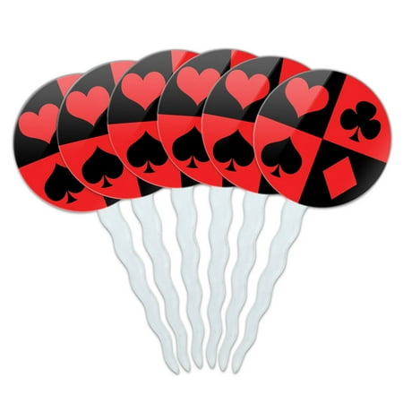 Casino Party Card Poker Game Night Cupcake Picks Toppers - Set of 6