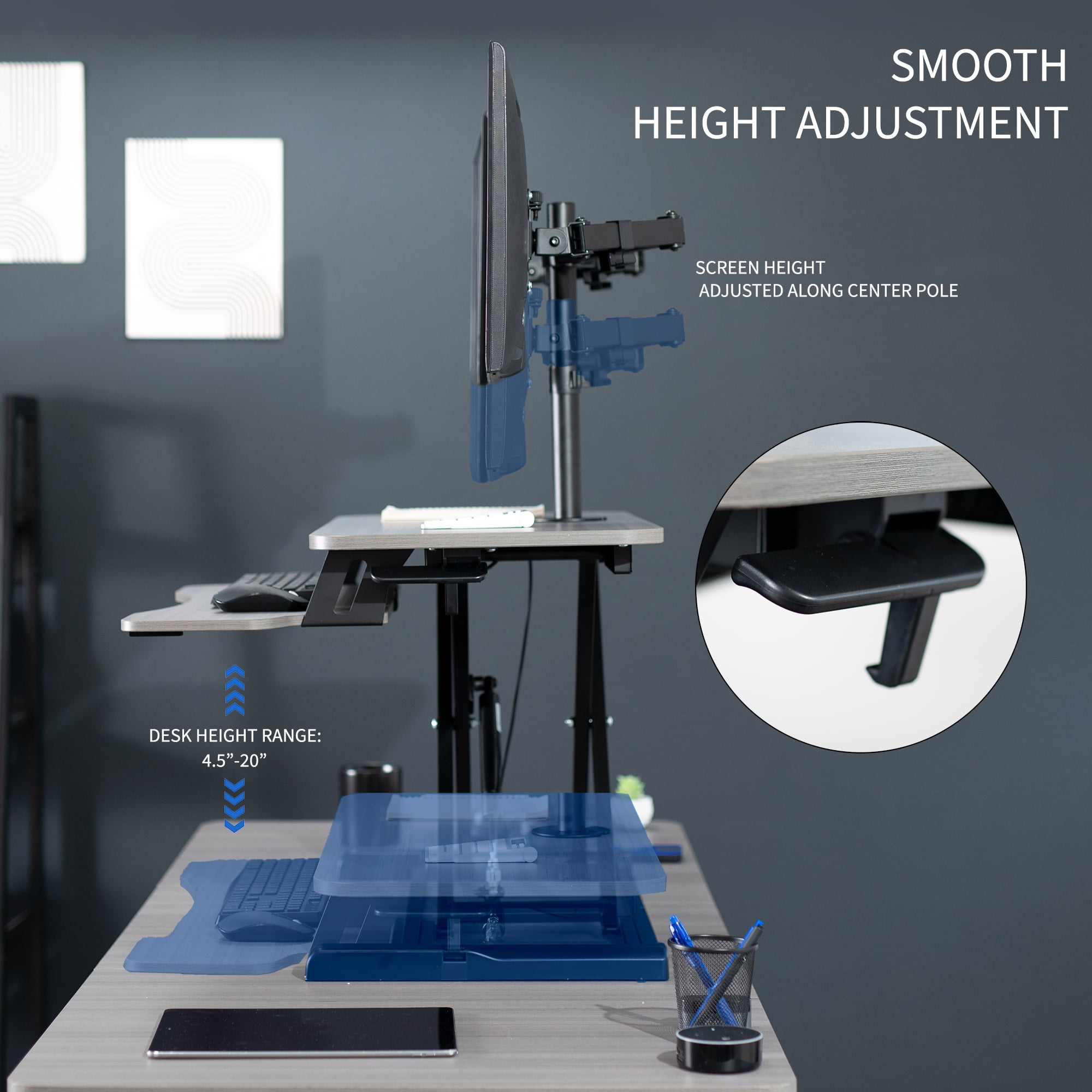 VIVO Gray 32" Standing Desk Riser with Adjustable Dual 13" to 30" Monitor Mount