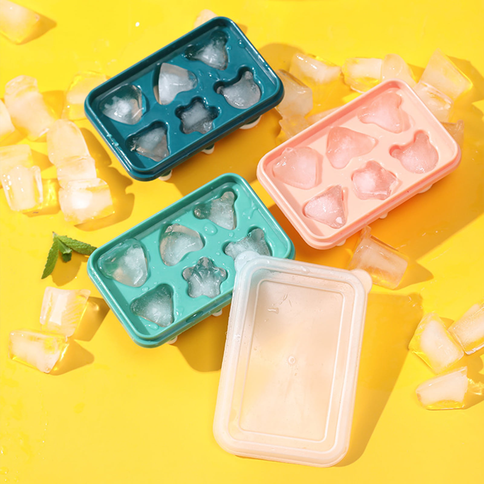 Happy Date Cartoon-shaped Ice Cube Trays with Lid,Fun Silicone Ice