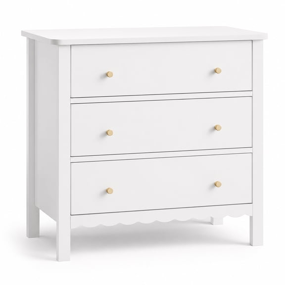 White 3 Drawer Dresser, Modern MDF Chest of Drawers with Gold Knobs, Wooden Storage Cabinet Organizer for Bedroom, Kids Room, Nursery, Living Room, Entryway