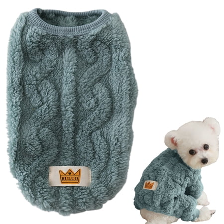 CAIMYY Fleece Pet Sweater Winter Warm Pet Clothes Soft Round Neck Apparel Green M