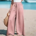 thumbnail image 4 of Palazzo Pants for Women High Waisted Wide Leg Pants Elastic Drawstring Waist Casaul Flowy Pant Pink 2XL, 4 of 7