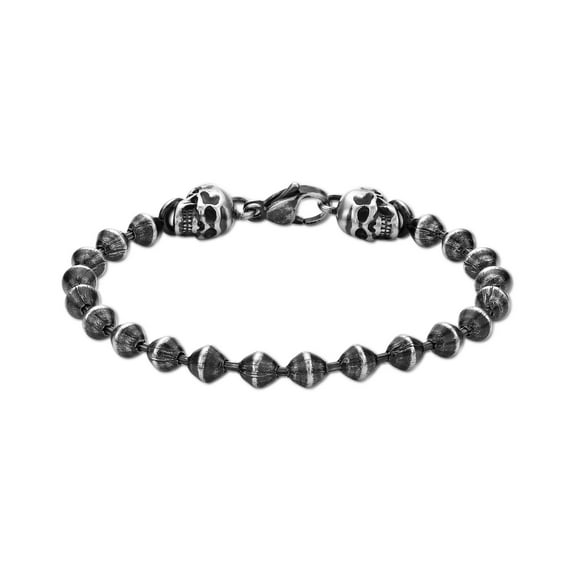 Metro Jewelry Antique Finish Stainless Steel Skull Ball Chain Bracelet