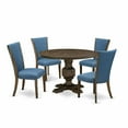thumbnail image 2 of East West Furniture 5-Pc Kitchen Dining Table Set - Round Modern Dining Table and 4 Blue Color Parson Wood Dining Chairs with High Back - Distressed Jacobean Finish, 2 of 8
