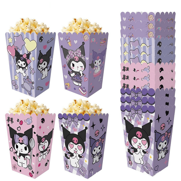 12 Pcs Kuromi Party Popcorn Box Box for Anime Theme Birthday Party Supplies Decor,Girls Kids Birthday Game Party Kraft Paper Gift Bag Decoration