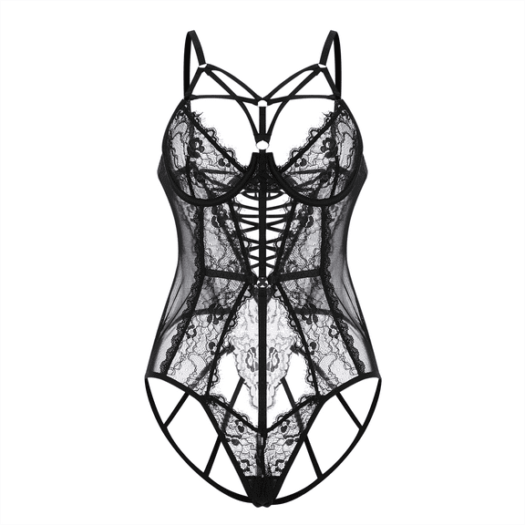 Women's Hourglass Lace Corset Bodysuit, Black