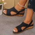 thumbnail image 6 of IEMIEMIEM Women's Perforated Leather Sandals Summer Comfortable Leaf Cut-Out Design Adjustable Strap Cushioned Wedge Heel Casual Sandals Walking Shoes Black 10 Wide, 6 of 9