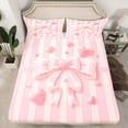 thumbnail image 2 of Manfei Cute Bow Girl 4pcs Bed Sheets,Pink Geometric Stripes King Sheets,Kawaii Ribbon Bow Knot Super Cozy Sheet Set,Luxury Bedroom Decor, 2 of 7